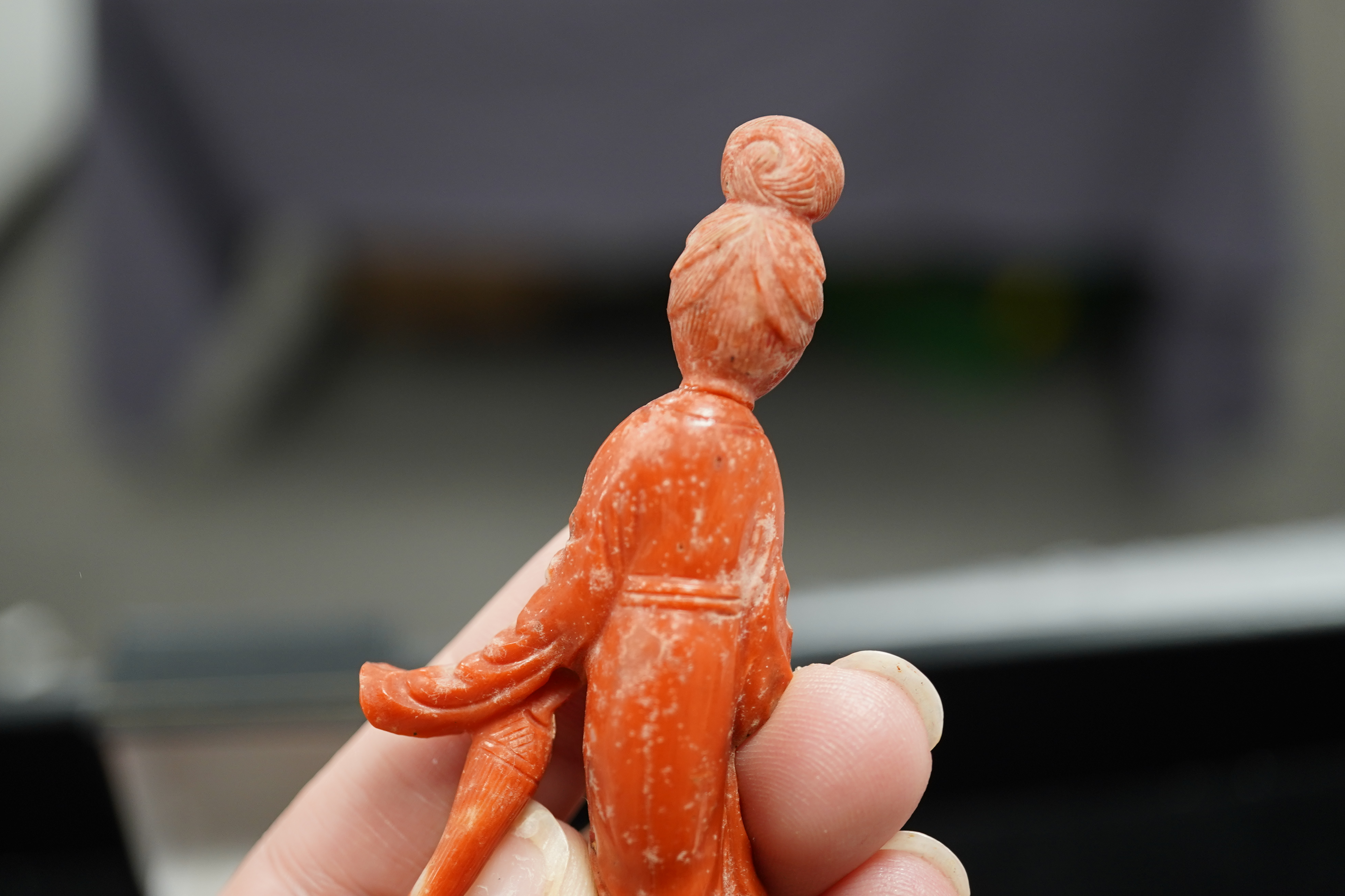 Two Chinese coral figures of ladies, early 20th century